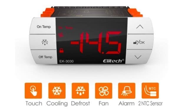 Termostat Elitech EK-3030 – funcții: touch, răcire, dezghețare, ventilator, alarmă, 2 sonde NTC