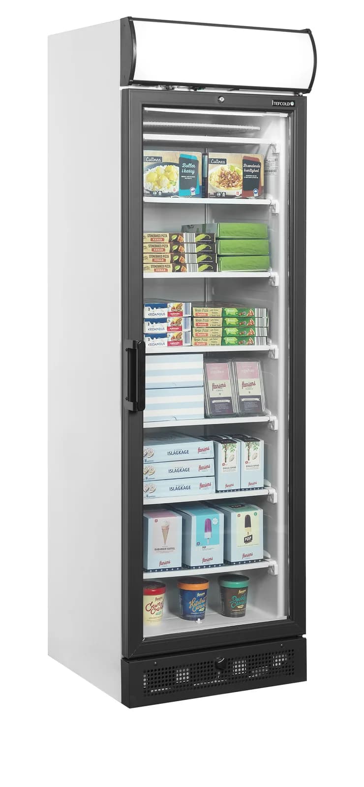 Congelator vertical TEFCOLD UFSC371GCP, 270 l, 1 ușă din sticlă, alb