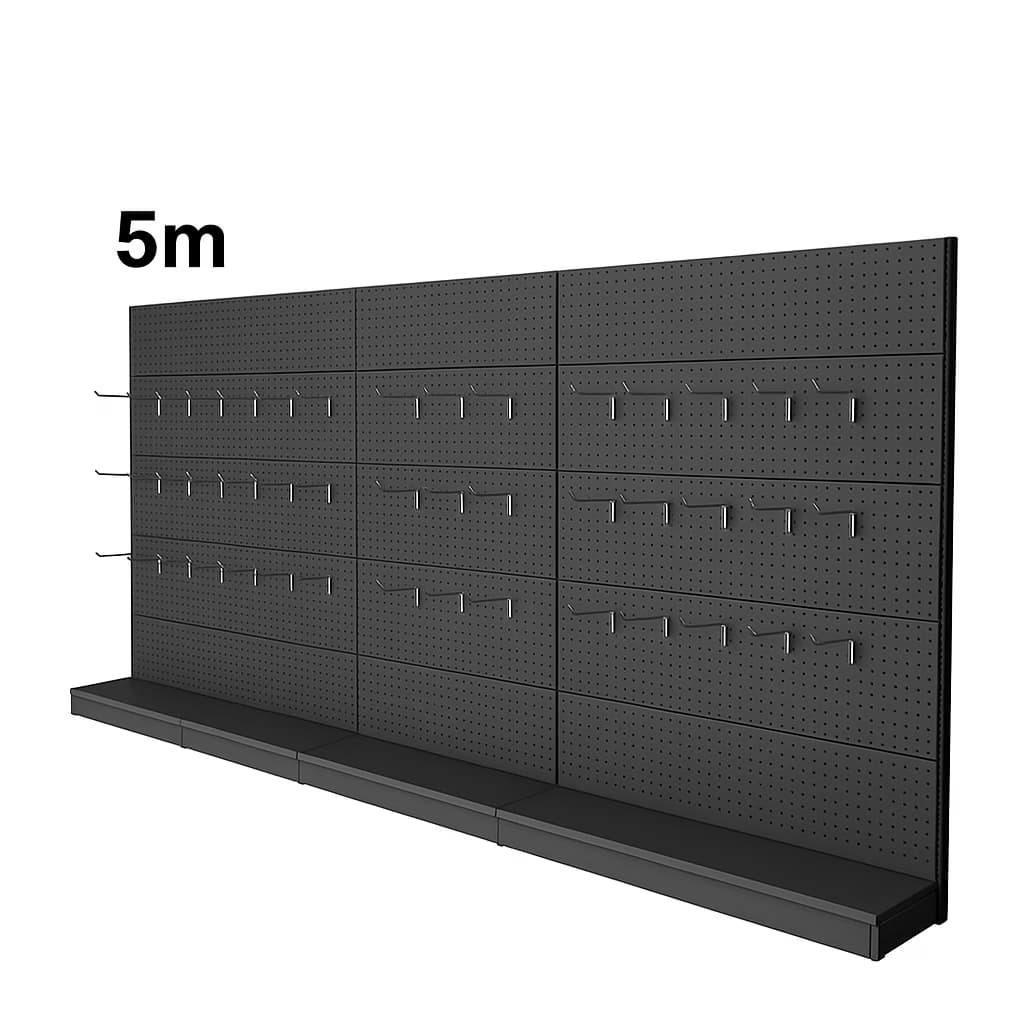 Raft metalic perforat pentru perete - 5m , fara polite , carlige incluse