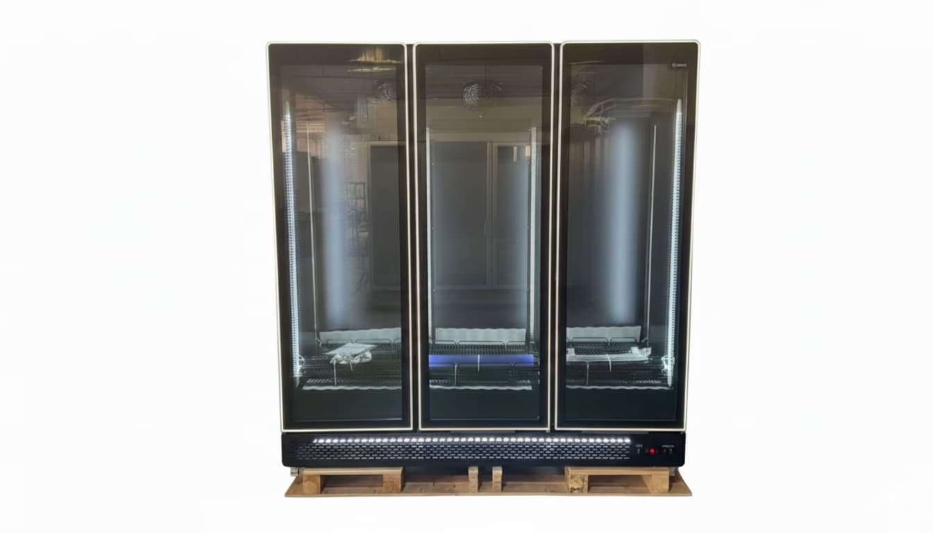 Vitrina frigorifica verticala 3 usi 1600L full black cu racire ventilata si iluminare LED