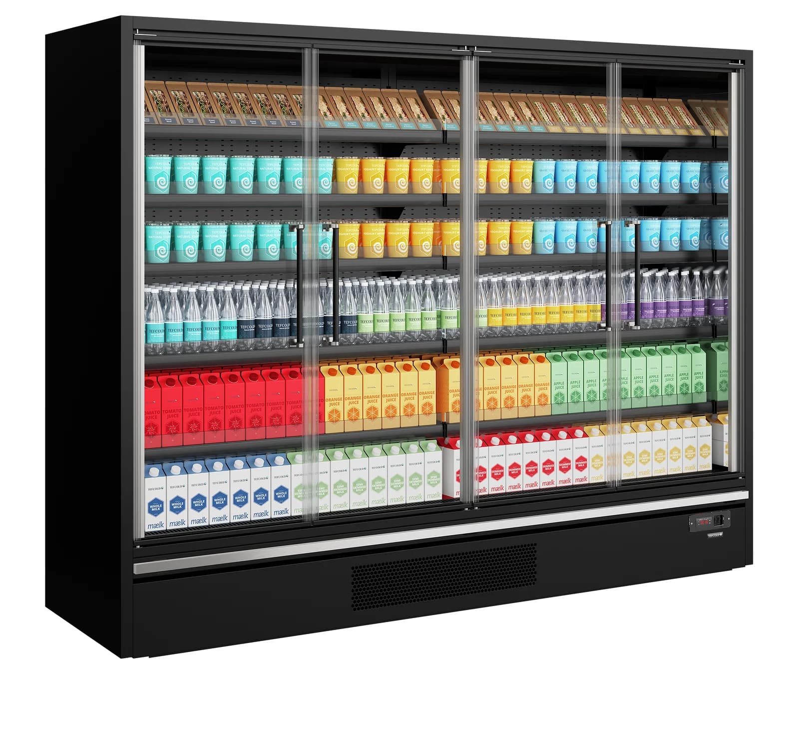 Raft frigorific multideck TEFCOLD Galaxy+ GP26FGD Black, 2580 mm, 4 uși din sticlă