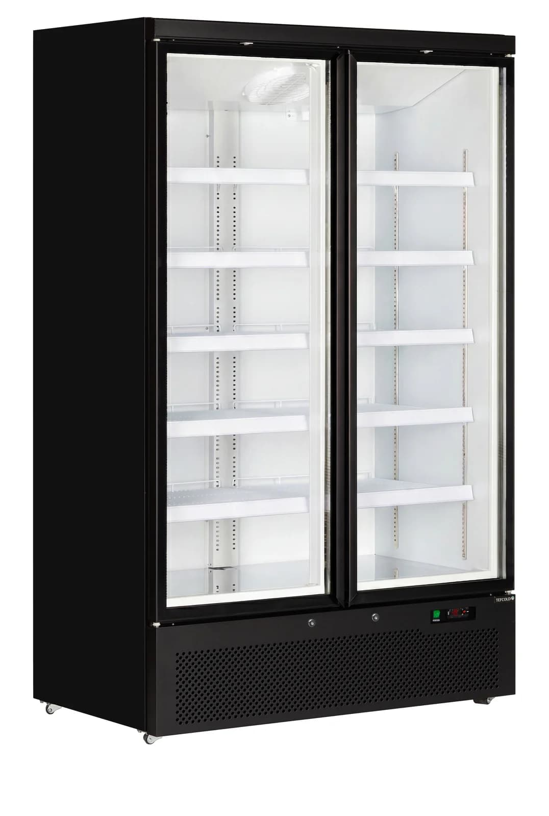 Congelator vertical TEFCOLD Atom Maxi F2DB, 702 l, 2 uși din sticlă, negru