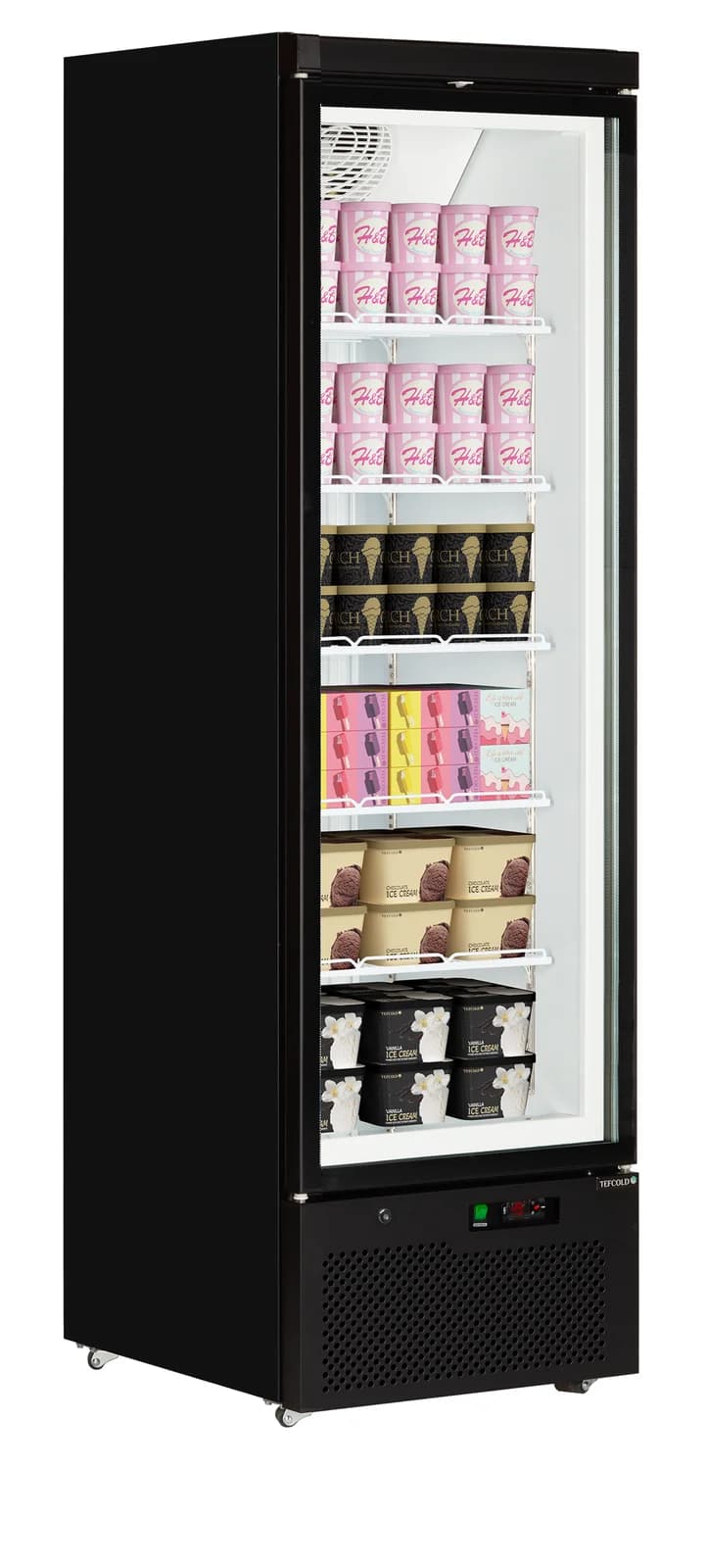 Congelator vertical TEFCOLD Atom Maxi F1DB, 390 l, 1 ușă batantă din sticlă