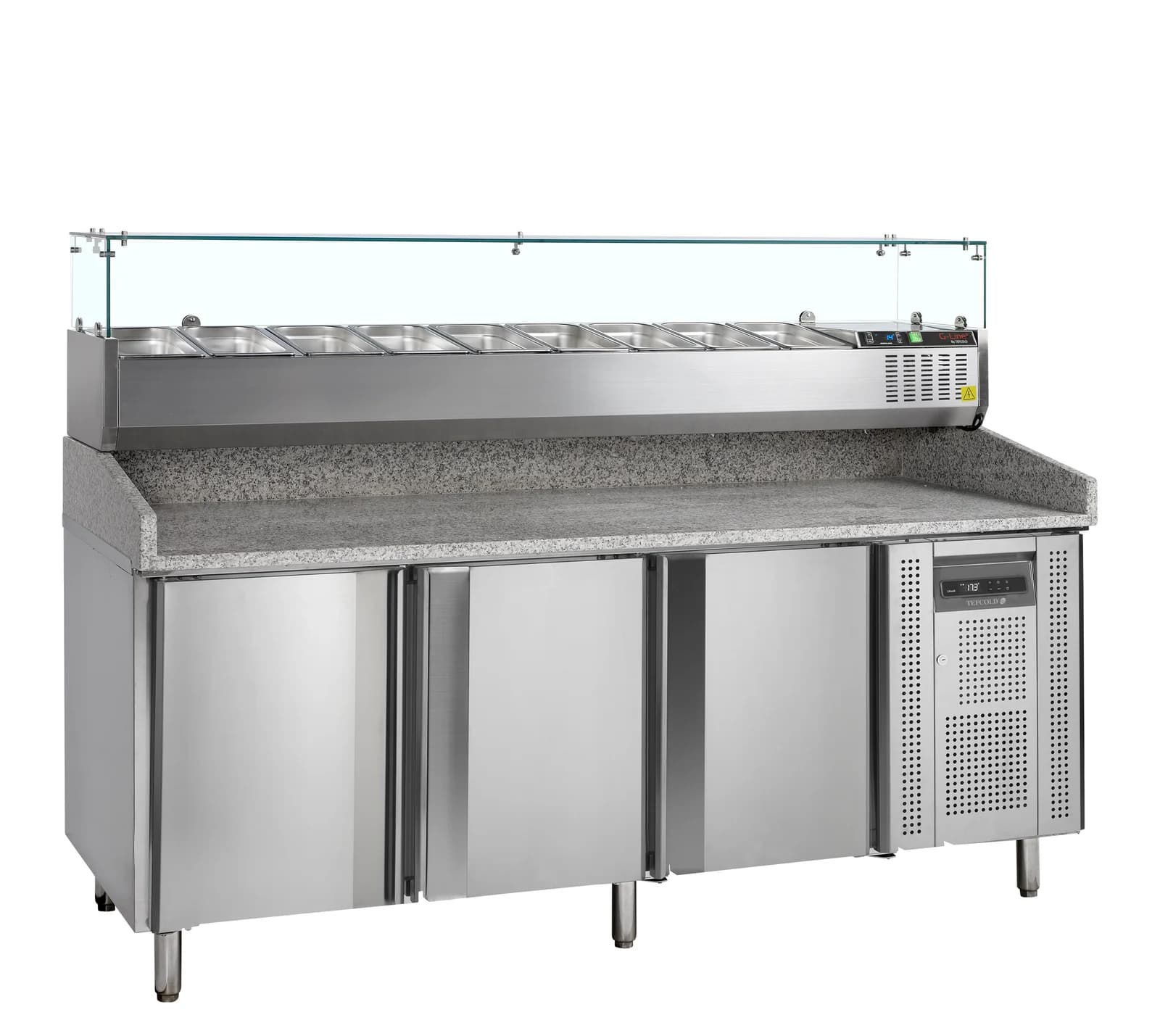Masă rece pentru pizza TEFCOLD PT1300 + GVC38-200, 3 uși, 2045 mm