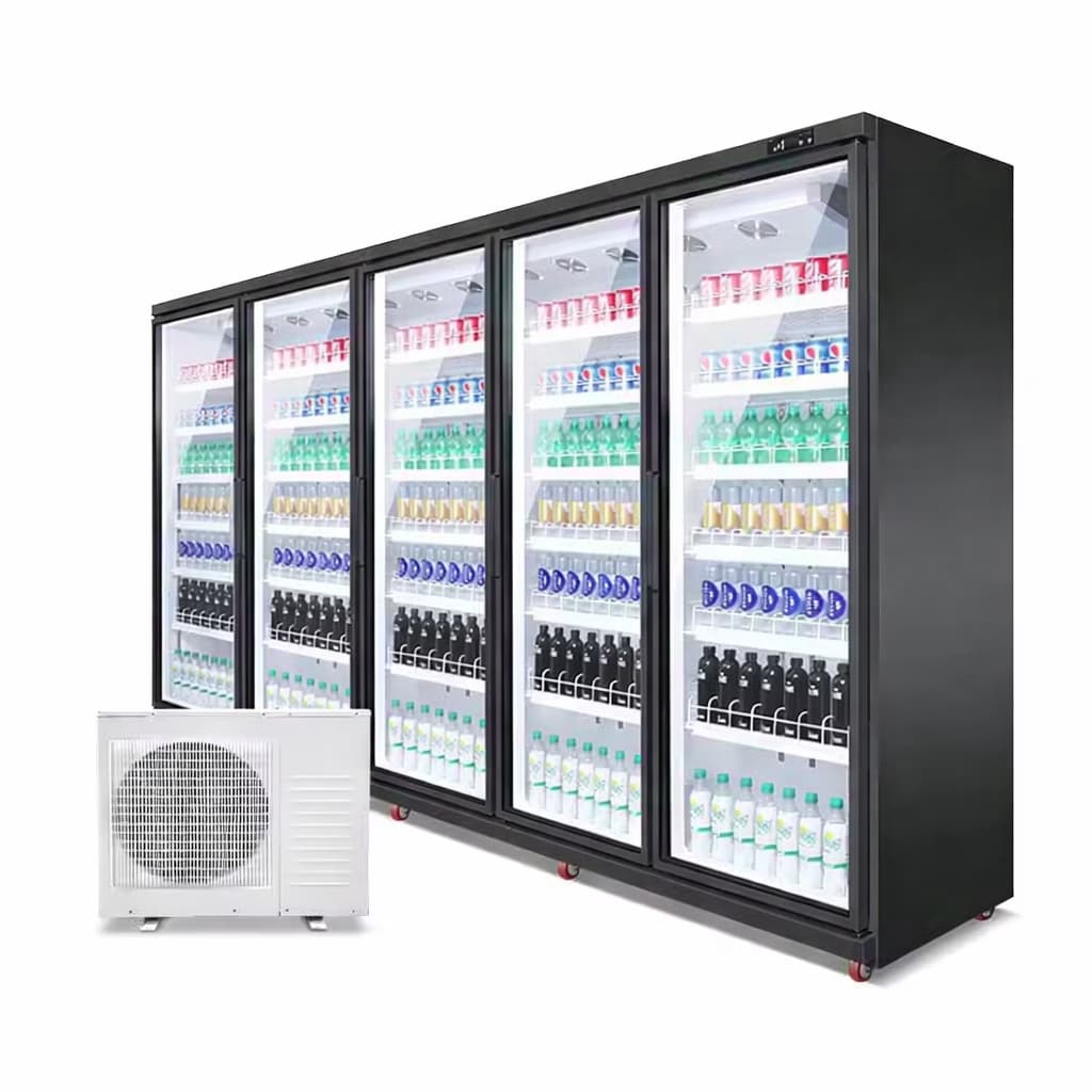 Vitrina frigorifica verticala 5 usi 2400L, agregat extern, inox negru, control digital