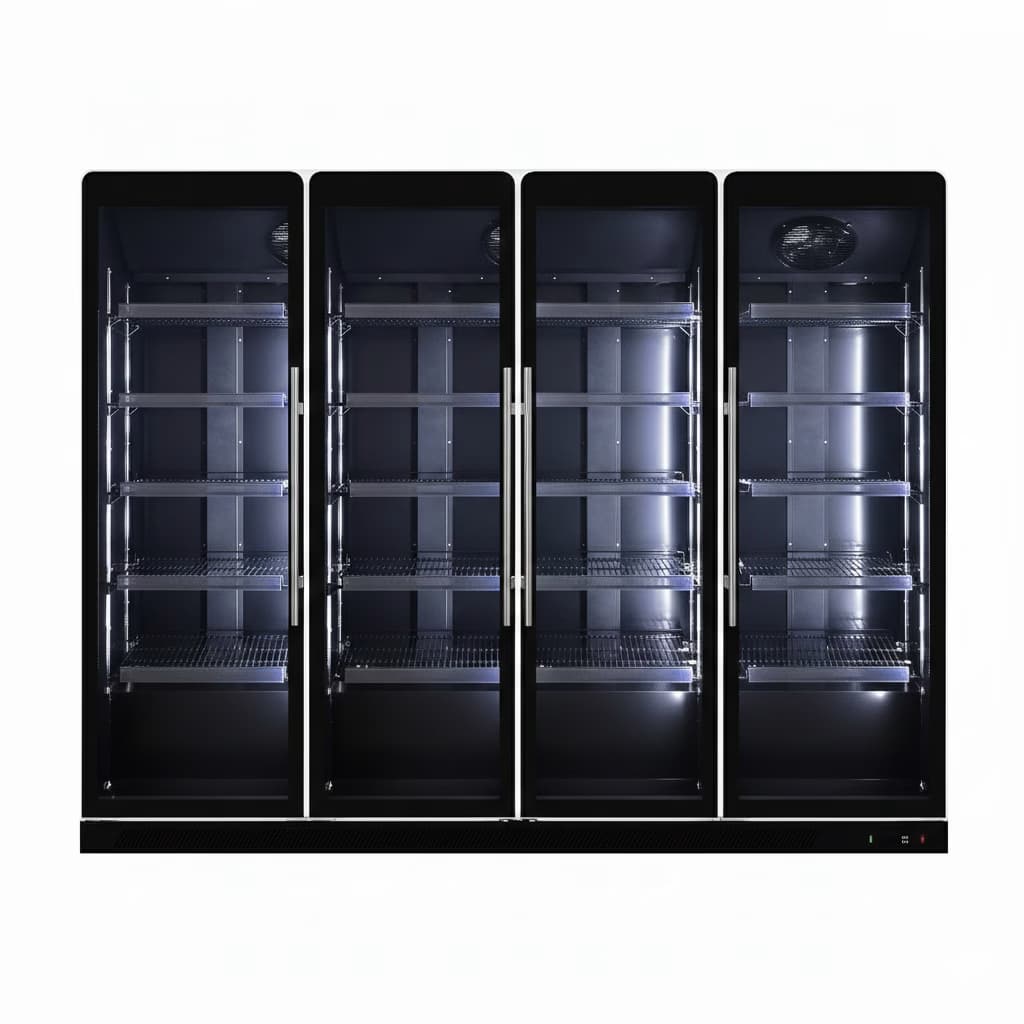 Vitrina frigorifica verticala 4 usi 2000L full black cu racire ventilata si iluminare LED